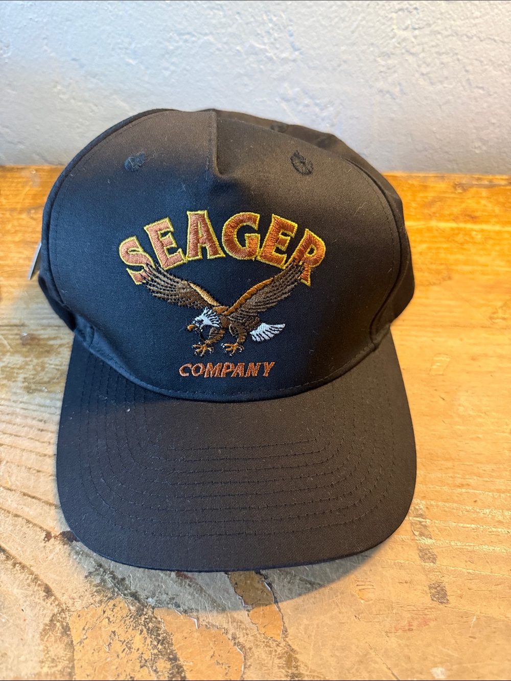 Seager Company Black Embroidered Eagle Baseball Cap